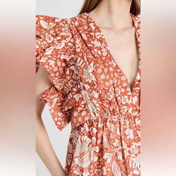 ULLA JOHNSON Delila Midi Ruffle Floral Dress Orange Blossom Sz 4 - Picture 4 of 15